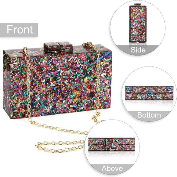 Acrylic Purses and Handbags for Women Multicolor Perspex Geometric Patterns Box - Picture 2 of 7